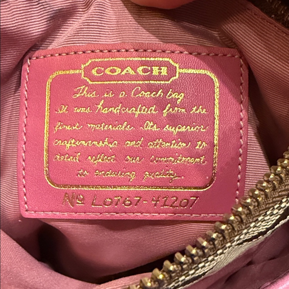 Coach Pink Tan Signature Crossbody Bag Hangtag purse designer handbag vintage - Picture 8 of 9